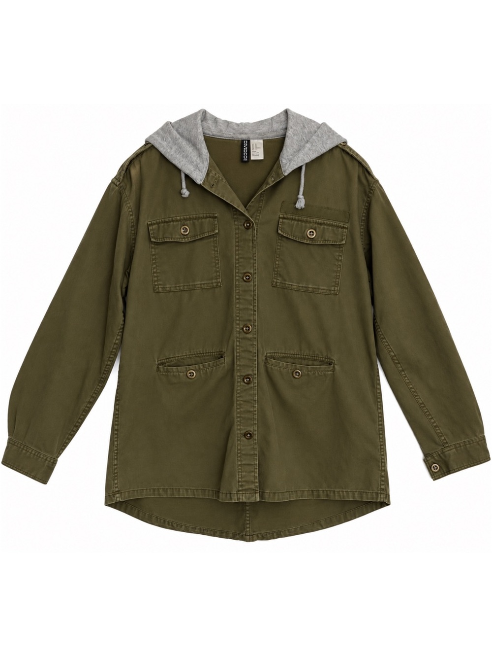 H&M DIVIDED Women’s Size 12 Olive Green Utility Jacket Gray Hood Military
